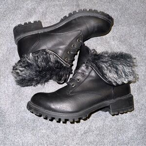 Charlotte Russe Black Faux Fur Combat Boots